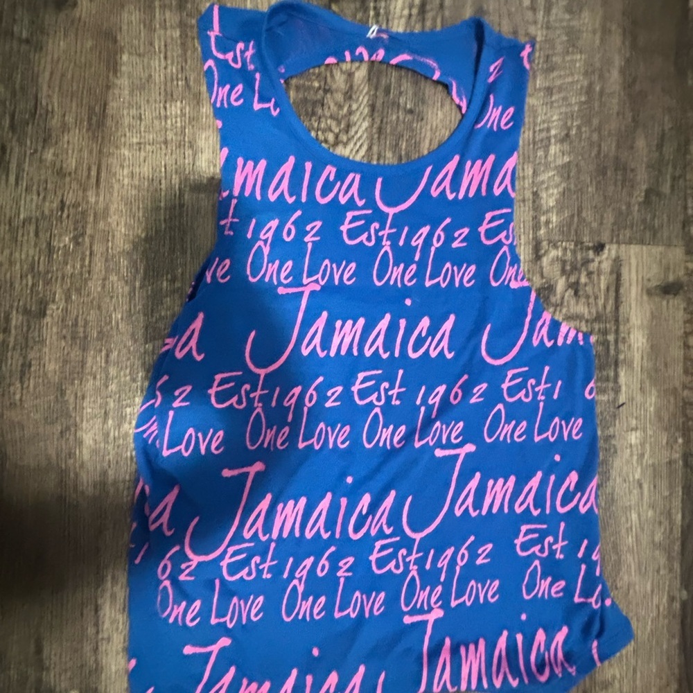 Vibrant Blue Tank Top with Pink Graphic